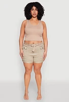 Womens Plus Ruched Belted Shorts, 2X