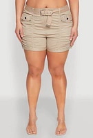 Womens Plus Ruched Belted Shorts, 2X