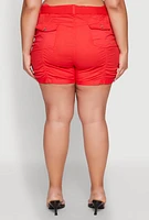 Womens Plus Size Ruched Belted Shorts, Red, Size 3X