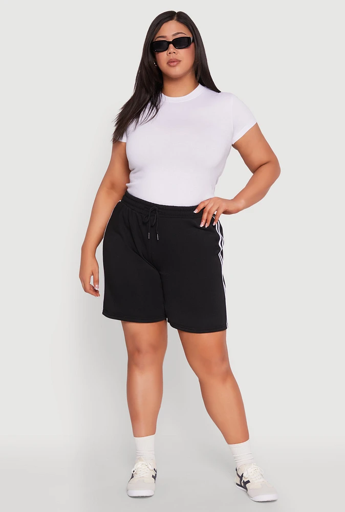 Womens Plus Varsity Stripe Side Sweatshorts, 1X