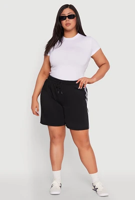 Womens Plus Varsity Stripe Side Sweatshorts, 1X