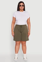 Womens Plus Size Varsity Stripe Side Sweatshorts, Green, Size 2X