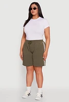 Womens Plus Size Varsity Stripe Side Sweatshorts, Green, Size 2X