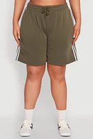 Womens Plus Size Varsity Stripe Side Sweatshorts, Green, Size 2X
