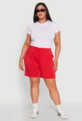 Womens Plus Size Varsity Stripe Side Sweatshorts, Red, Size 2X