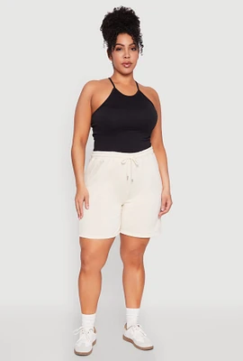Womens Plus Size Fleece Lined Sweatshorts, White, Size 1X