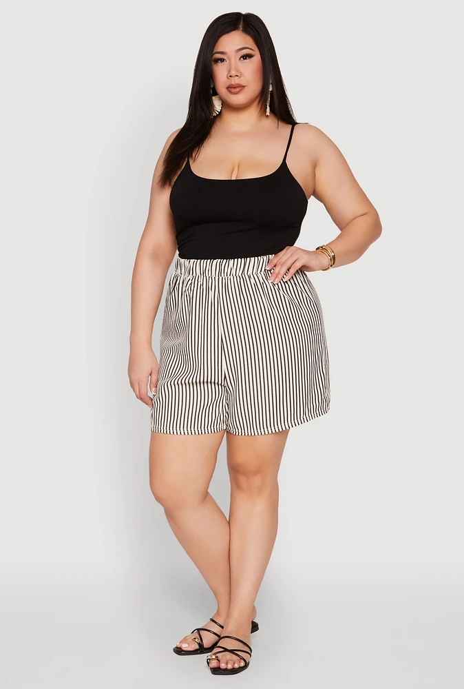 Womens Plus High Waisted Striped Shorts, 3X