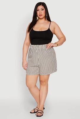Womens Plus High Waisted Striped Shorts, 3X