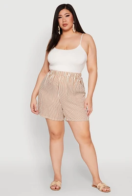 Womens Plus Size High Waisted Striped Shorts, Orange, Size 3X
