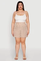 Womens Plus Size High Waisted Striped Shorts, Orange, Size 3X