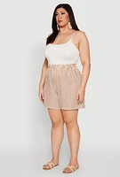 Womens Plus Size High Waisted Striped Shorts, Orange, Size 3X