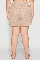 Womens Plus Size High Waisted Striped Shorts, Orange, Size 3X