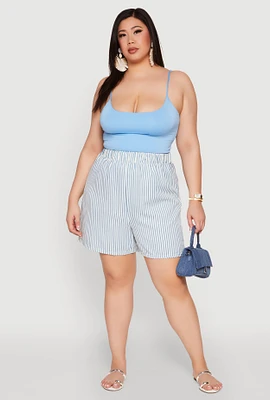 Womens Plus Size High Waisted Striped Shorts, Blue, Size 1X