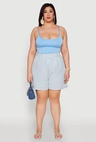 Womens Plus Size High Waisted Striped Shorts, Blue, Size 1X