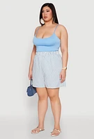 Womens Plus Size High Waisted Striped Shorts, Blue, Size 1X