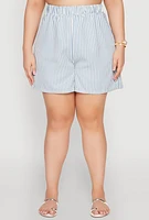 Womens Plus Size High Waisted Striped Shorts, Blue, Size 1X