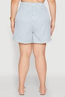 Womens Plus Size High Waisted Striped Shorts, Blue, Size 1X