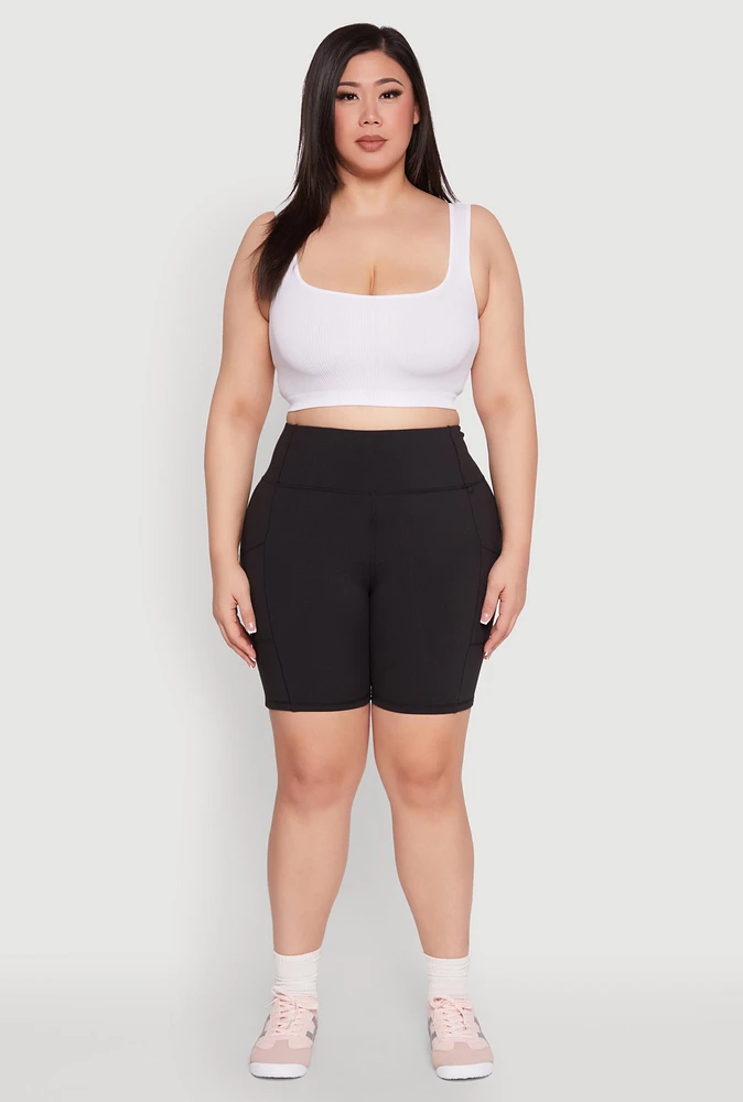 Womens Plus Cell Phone Pocket Snatched Bike Shorts,