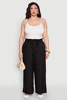 Womens Plus Paper Bag Waist Belted Pants,