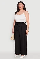 Womens Plus Paper Bag Waist Belted Pants,
