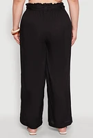 Womens Plus Paper Bag Waist Belted Pants,