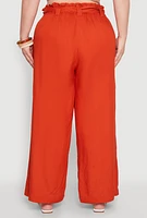 Womens Plus Paper Bag Waist Belted Pants, Orange,