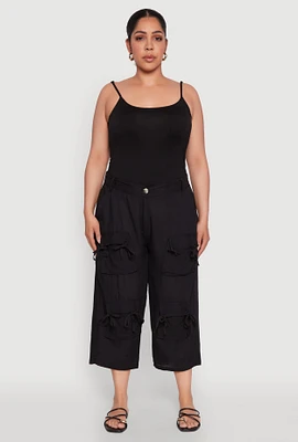 Womens Plus Tie Cargo Pocket Capri Pants, 2X