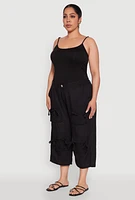Womens Plus Tie Cargo Pocket Capri Pants, 2X