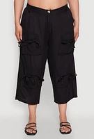 Womens Plus Tie Cargo Pocket Capri Pants, 2X