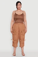 Womens Plus Tie Cargo Pocket Capri Pants,