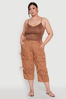 Womens Plus Tie Cargo Pocket Capri Pants,