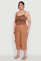 Womens Plus Tie Cargo Pocket Capri Pants,