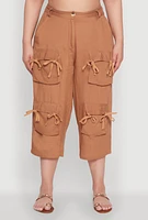 Womens Plus Tie Cargo Pocket Capri Pants,