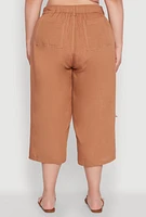 Womens Plus Tie Cargo Pocket Capri Pants,