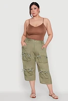 Womens Plus Tie Cargo Pocket Capri Pants, Green,