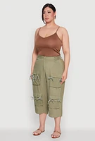Womens Plus Tie Cargo Pocket Capri Pants, Green,