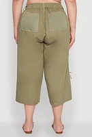 Womens Plus Tie Cargo Pocket Capri Pants, Green,