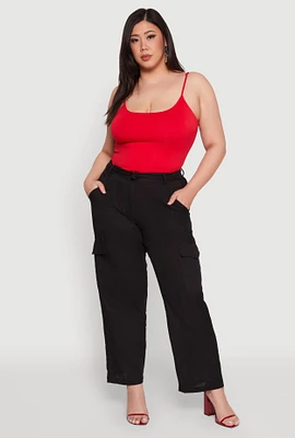 Womens Plus Linen Tie Waist Belted Cargo Pants,