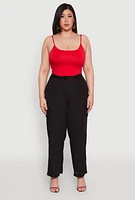 Womens Plus Linen Tie Waist Belted Cargo Pants,