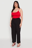 Womens Plus Linen Tie Waist Belted Cargo Pants,