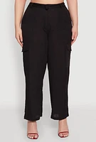 Womens Plus Linen Tie Waist Belted Cargo Pants,