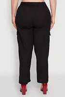 Womens Plus Linen Tie Waist Belted Cargo Pants,