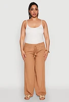 Womens Plus Size Tassel Drawstring Pants, Khaki, Size 3X