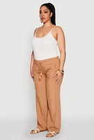 Womens Plus Size Tassel Drawstring Pants, Khaki, Size 3X