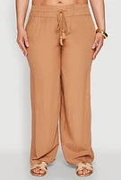 Womens Plus Size Tassel Drawstring Pants, Khaki, Size 3X