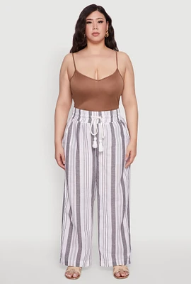 Womens Plus Striped Drawstring Waist Palazzo Pants, Multi,