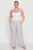 Womens Plus Striped Drawstring Waist Palazzo Pants,
