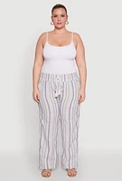 Womens Plus Striped Drawstring Waist Palazzo Pants,