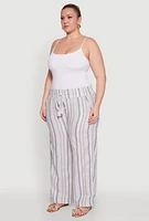 Womens Plus Striped Drawstring Waist Palazzo Pants,