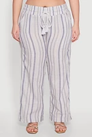 Womens Plus Striped Drawstring Waist Palazzo Pants,